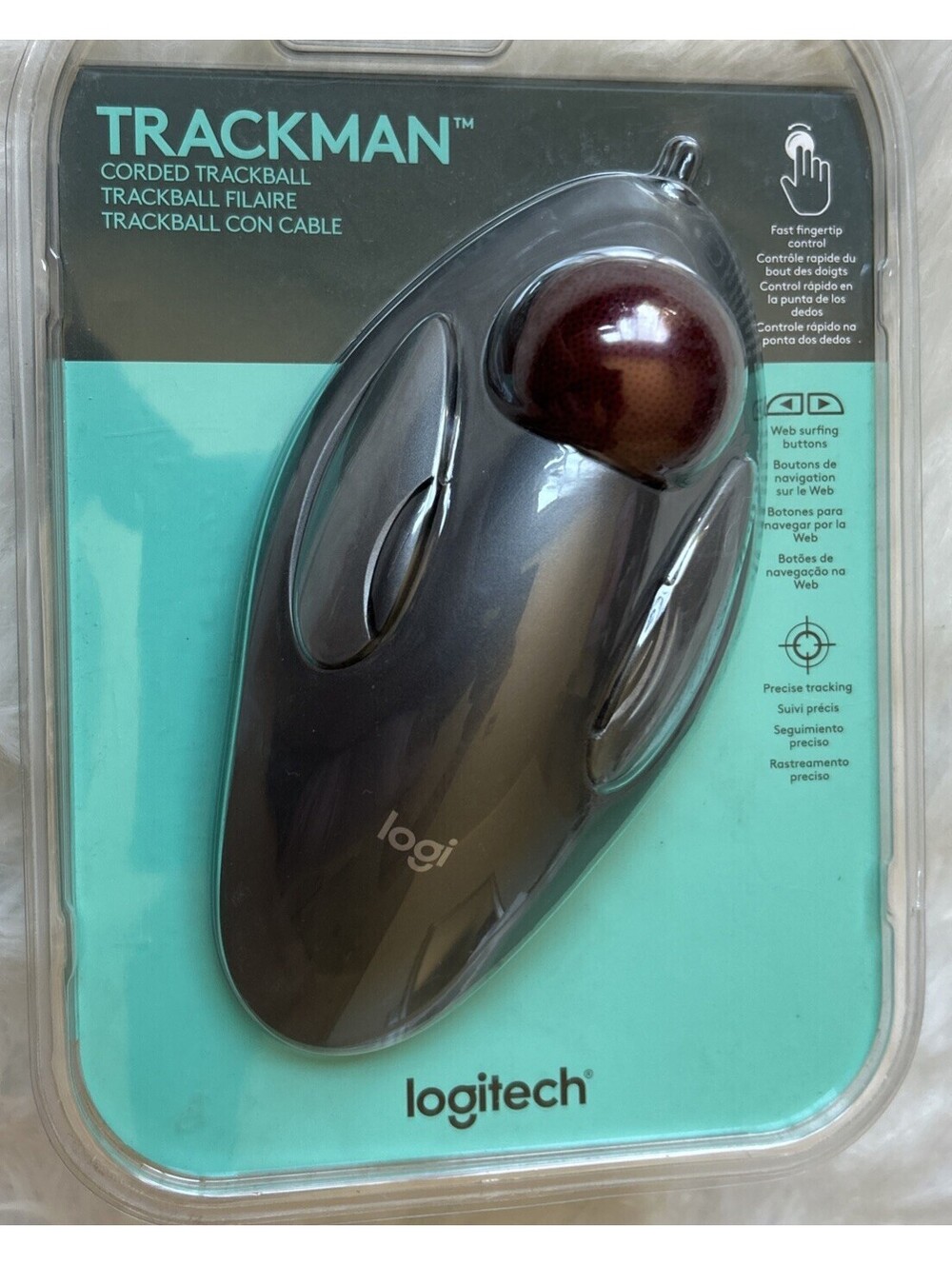Logitech TrackMan Dark Gray Programmable 4-Buttons Corded Trackball Mouse NEW